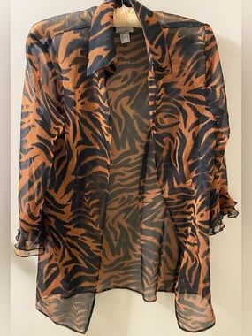 Vintage Joseph Ribkoff Sheer Tiger-Print Blouse